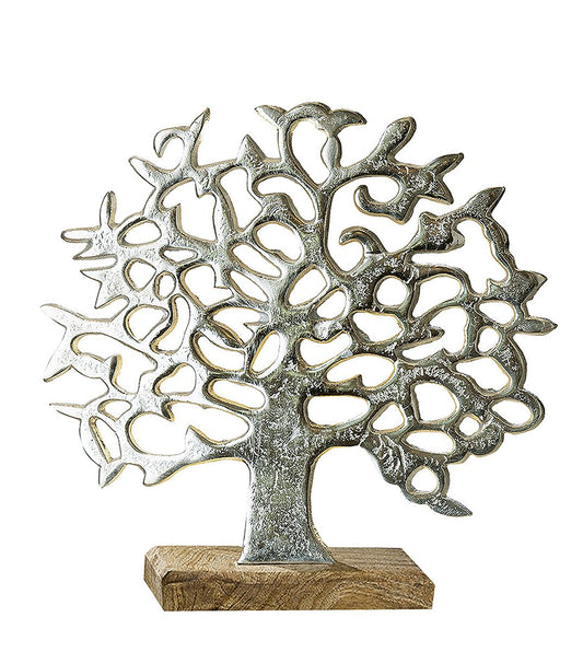 Skulptur Alu Lebensbaum auf Holzbasis